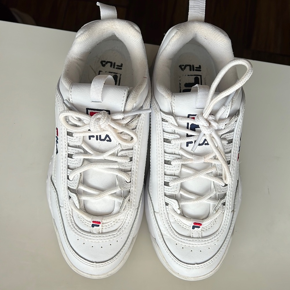 Fila Disruptor II. Size 7 White with Blue and Red lettering. Great condition